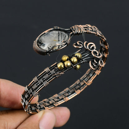 Black Rutile Gemstone Cuff Bracelet