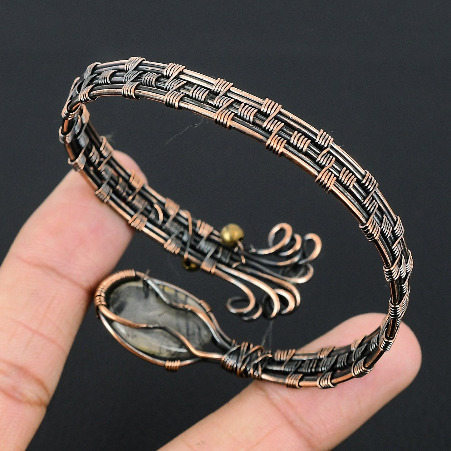 Black Rutile Gemstone Cuff Bracelet