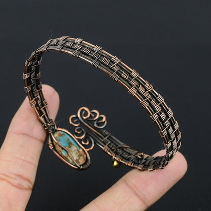 Orange Spiny Oyster Gemstone Wire Wrapped Copper Bracelet
