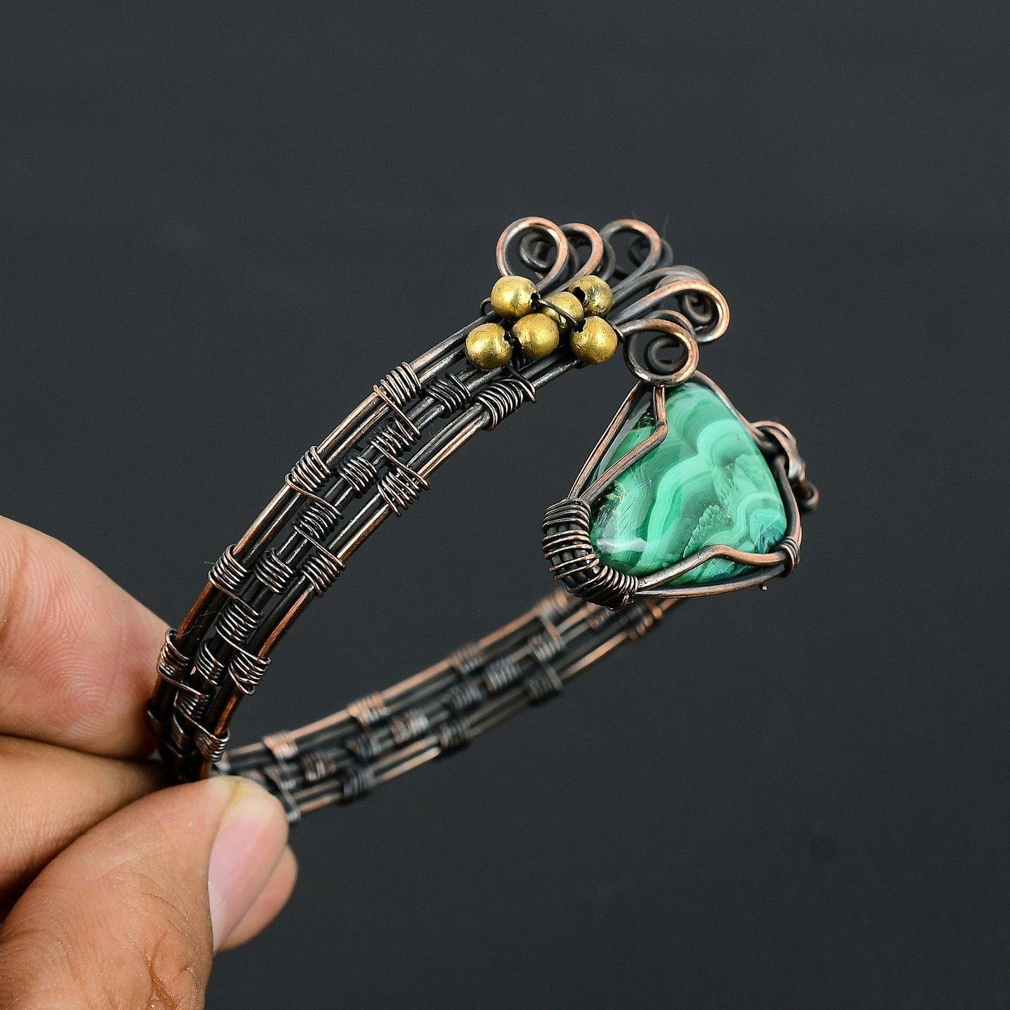 Green Malachite Gemstone Cuff Bracelet