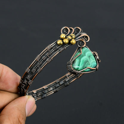Green Malachite Gemstone Cuff Bracelet