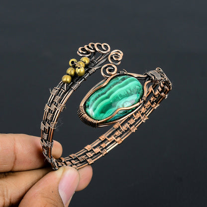 Malachite Green Gemstone Copper Cuff Bracelet