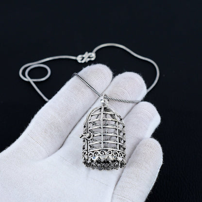 Silver Gemstone Cage Pendant