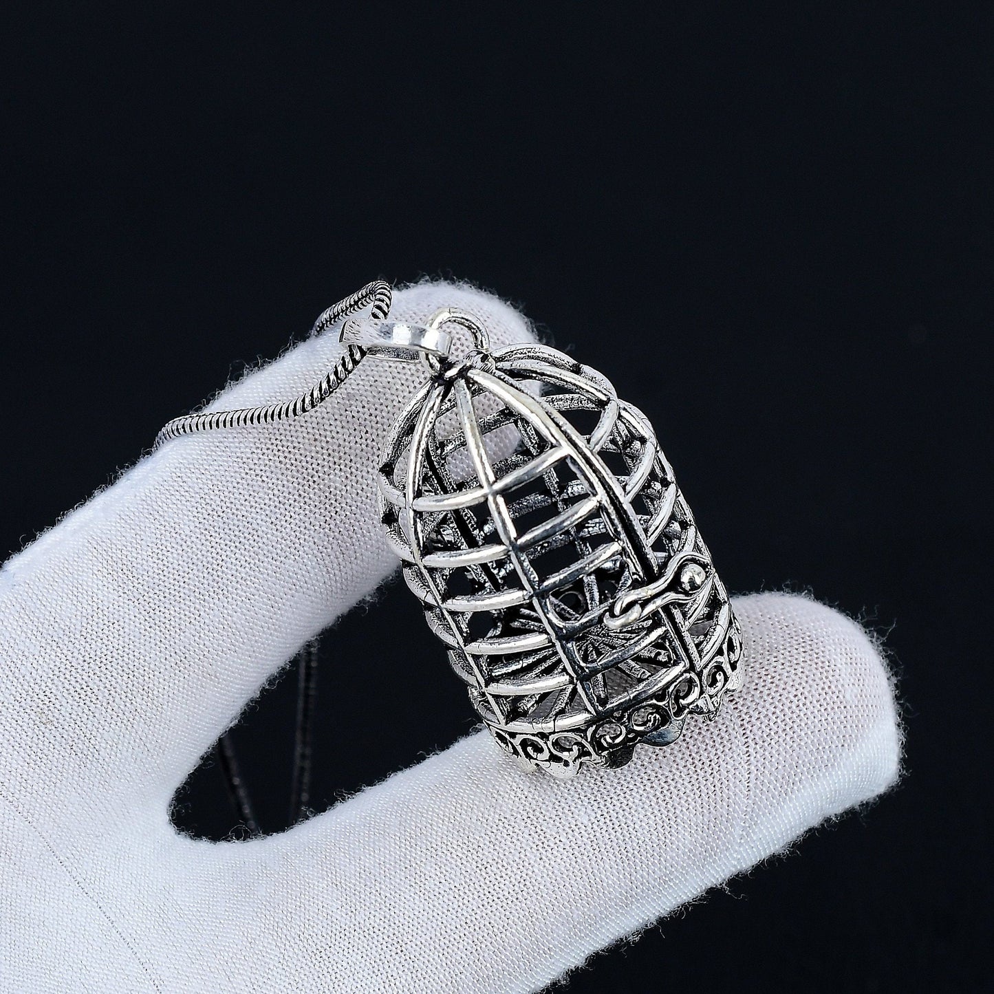 Silver Gemstone Cage Pendant