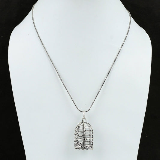 Silver Gemstone Cage Pendant