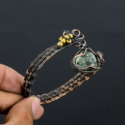 Green Seraphinite Gemstone Copper Cuff Bracelet