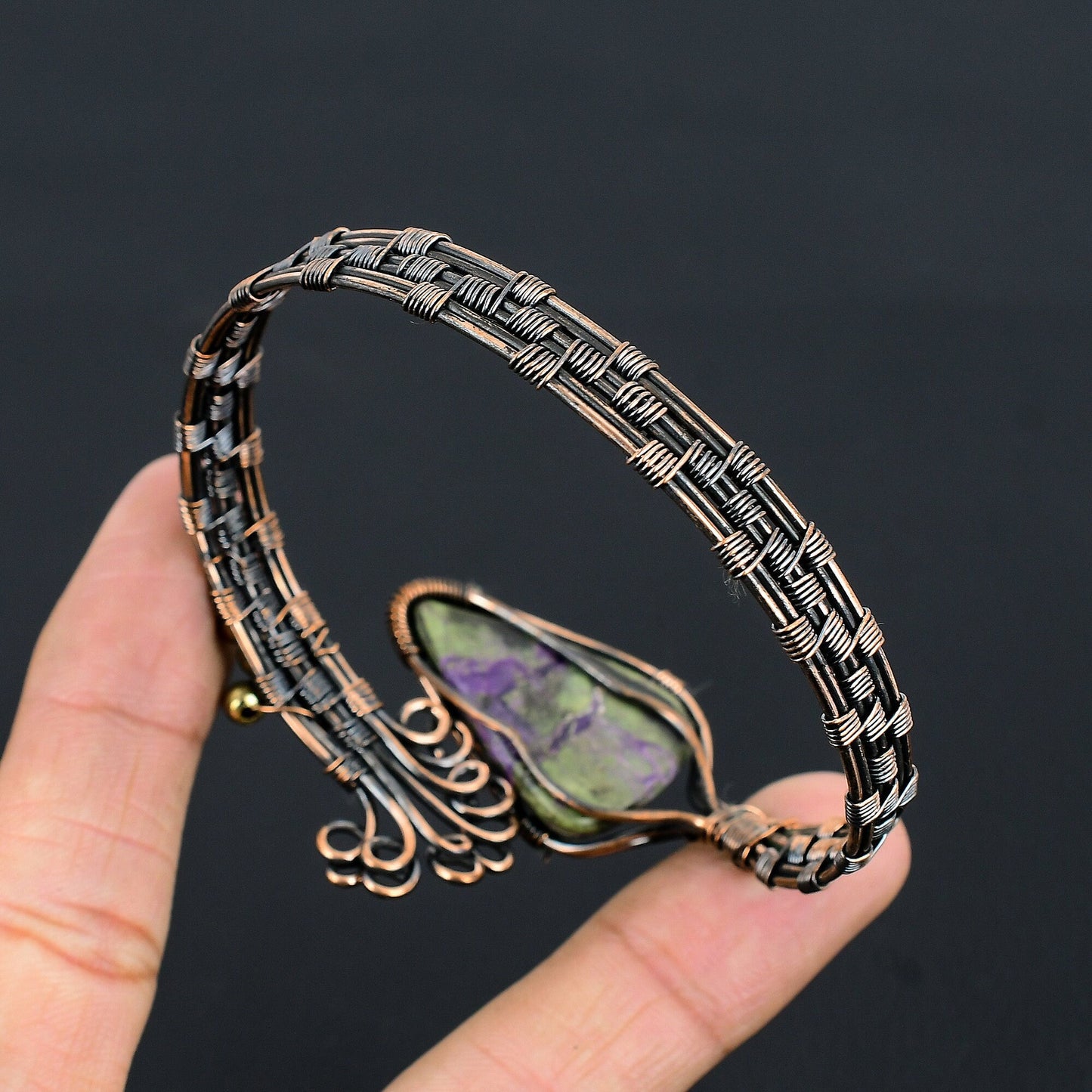 Purple Purpurite Gemstone Copper Cuff Bracelet