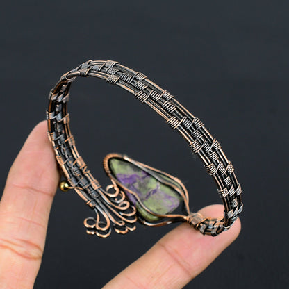 Purple Purpurite Gemstone Copper Cuff Bracelet