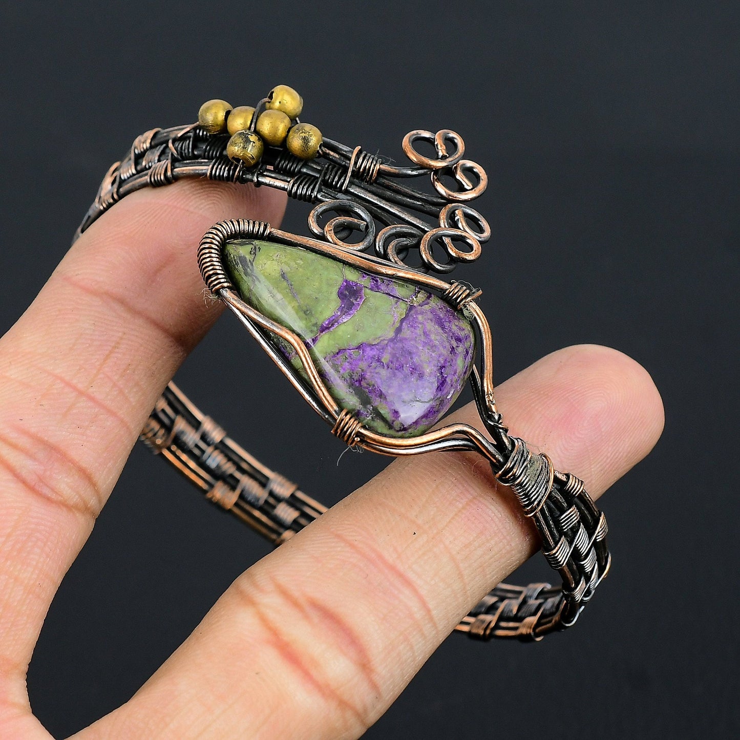 Purple Purpurite Gemstone Copper Cuff Bracelet