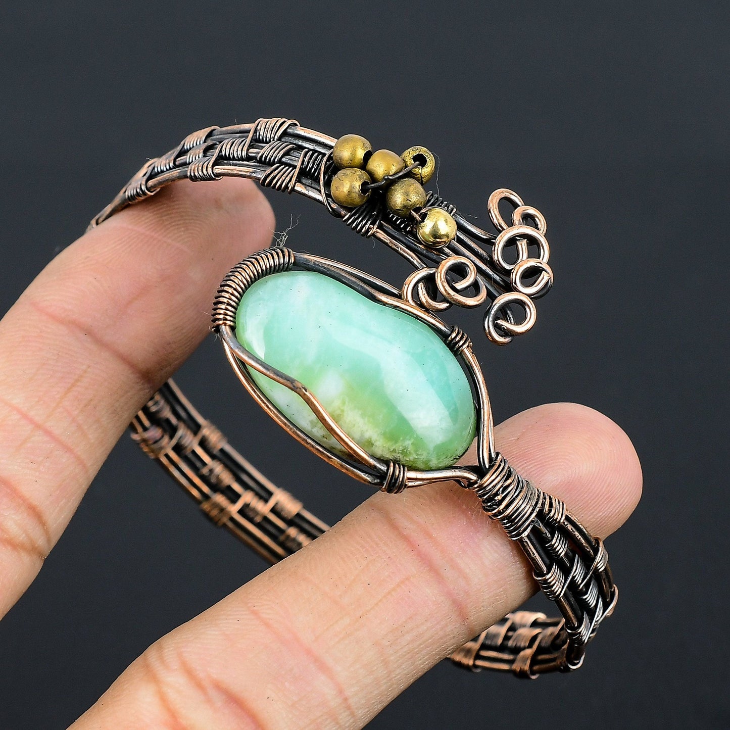 Lemon Yellow Chrysoprase Gemstone Cuff Bracelet