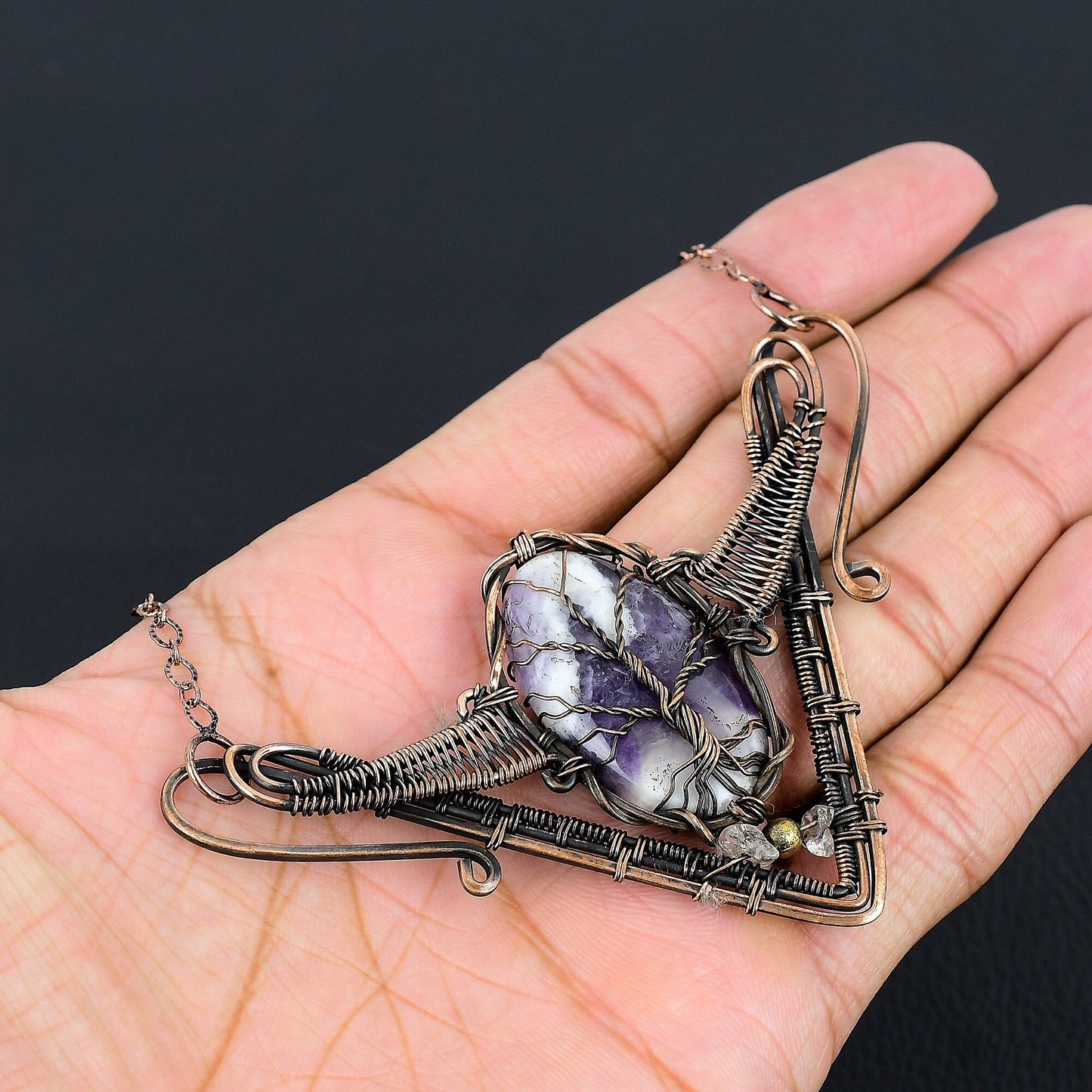 Purple Amethyst Gemstone Tree of Life Pendant