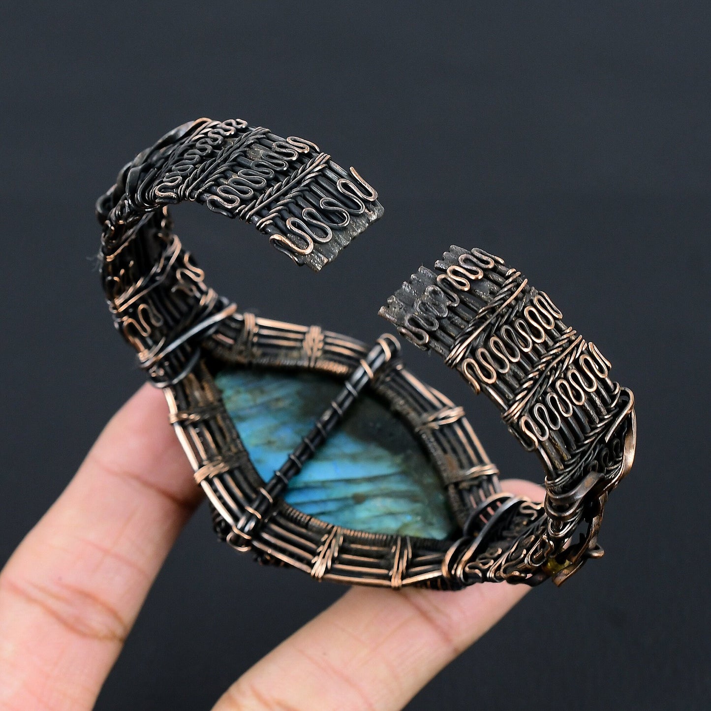 Blue Labradorite Gemstone Copper Cuff