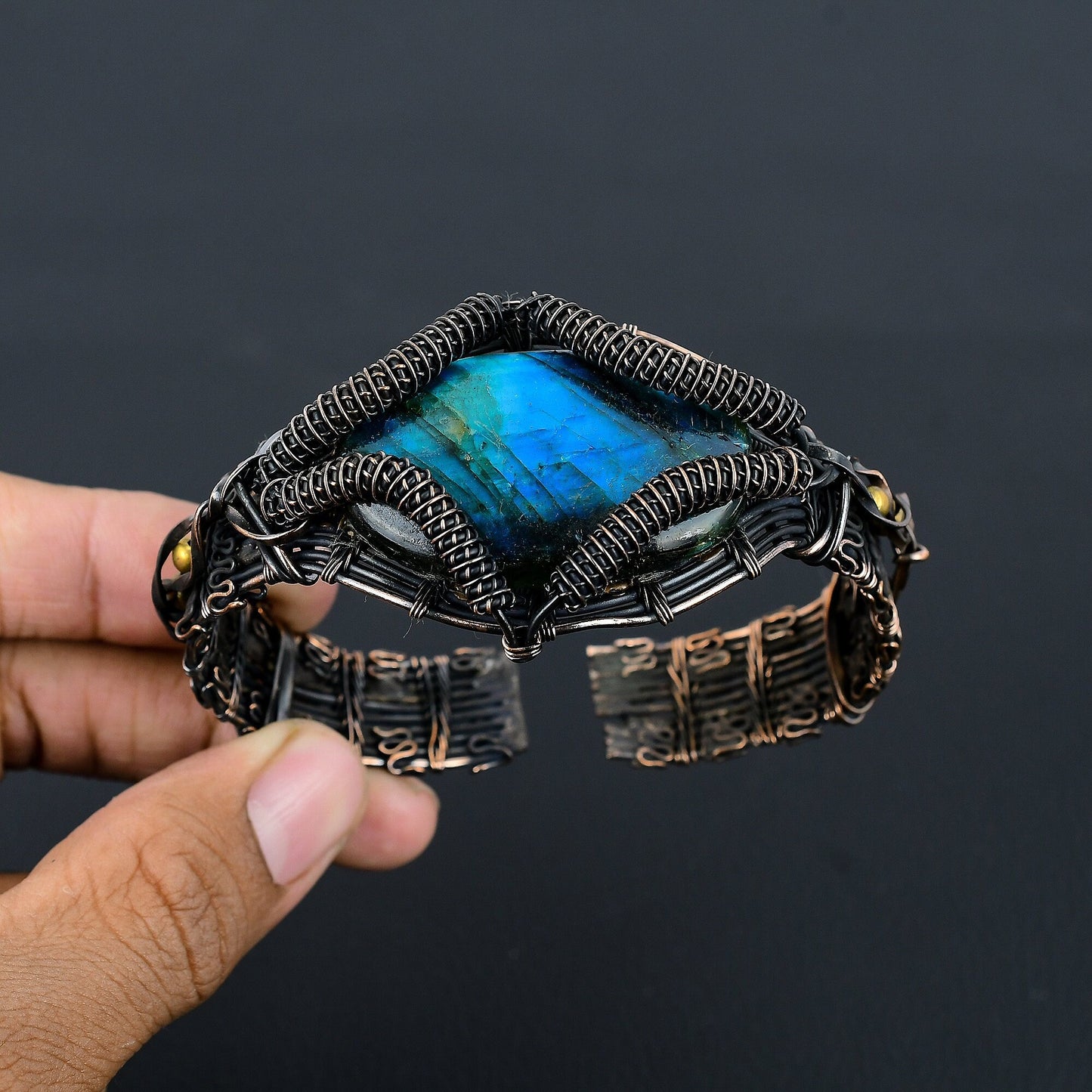 Blue Labradorite Gemstone Copper Cuff