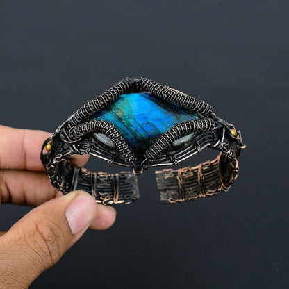 Blue Labradorite Gemstone Copper Cuff