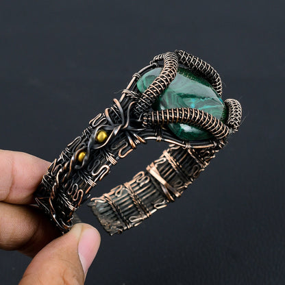 Green Malachite Gemstone Copper Cuff Bracelet