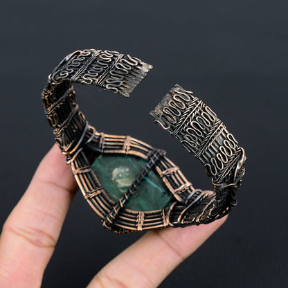 Green Malachite Gemstone Copper Cuff Bracelet