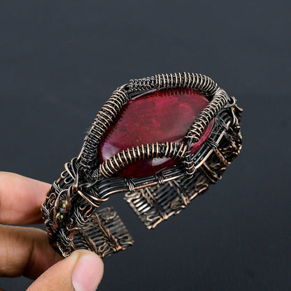 Red Flash Labradorite Gemstone Cuff Bracelet