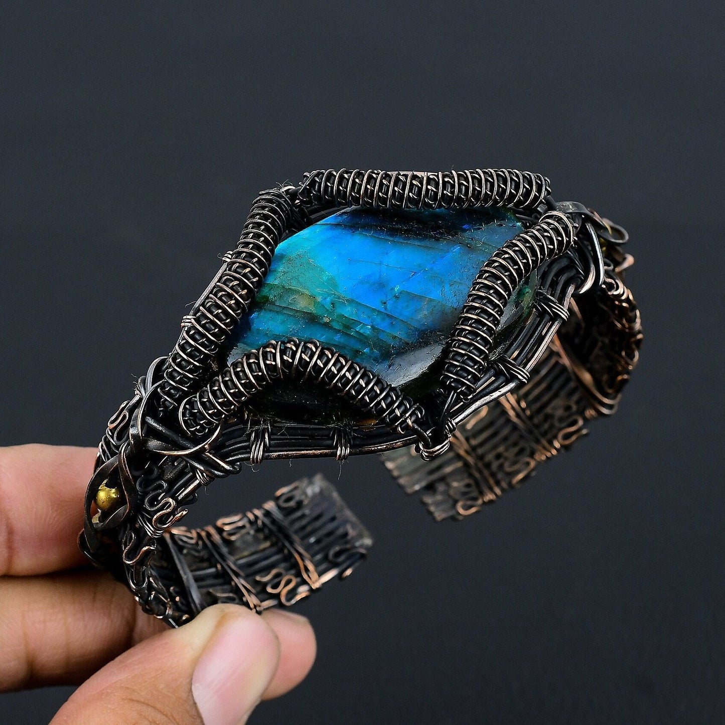 Blue Labradorite Gemstone Copper Cuff