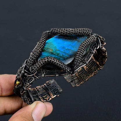 Blue Labradorite Gemstone Copper Cuff