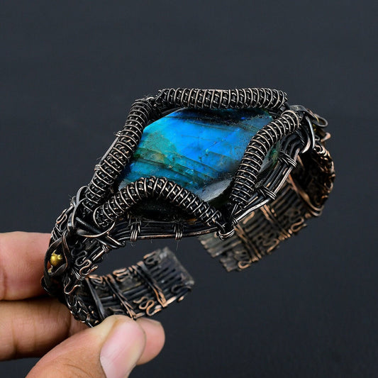 Blue Labradorite Gemstone Copper Cuff