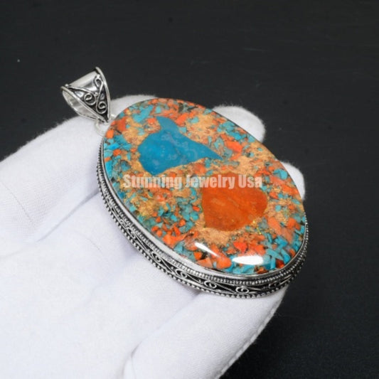 Orange Copper Spiny Oyster Gemstone Pendant