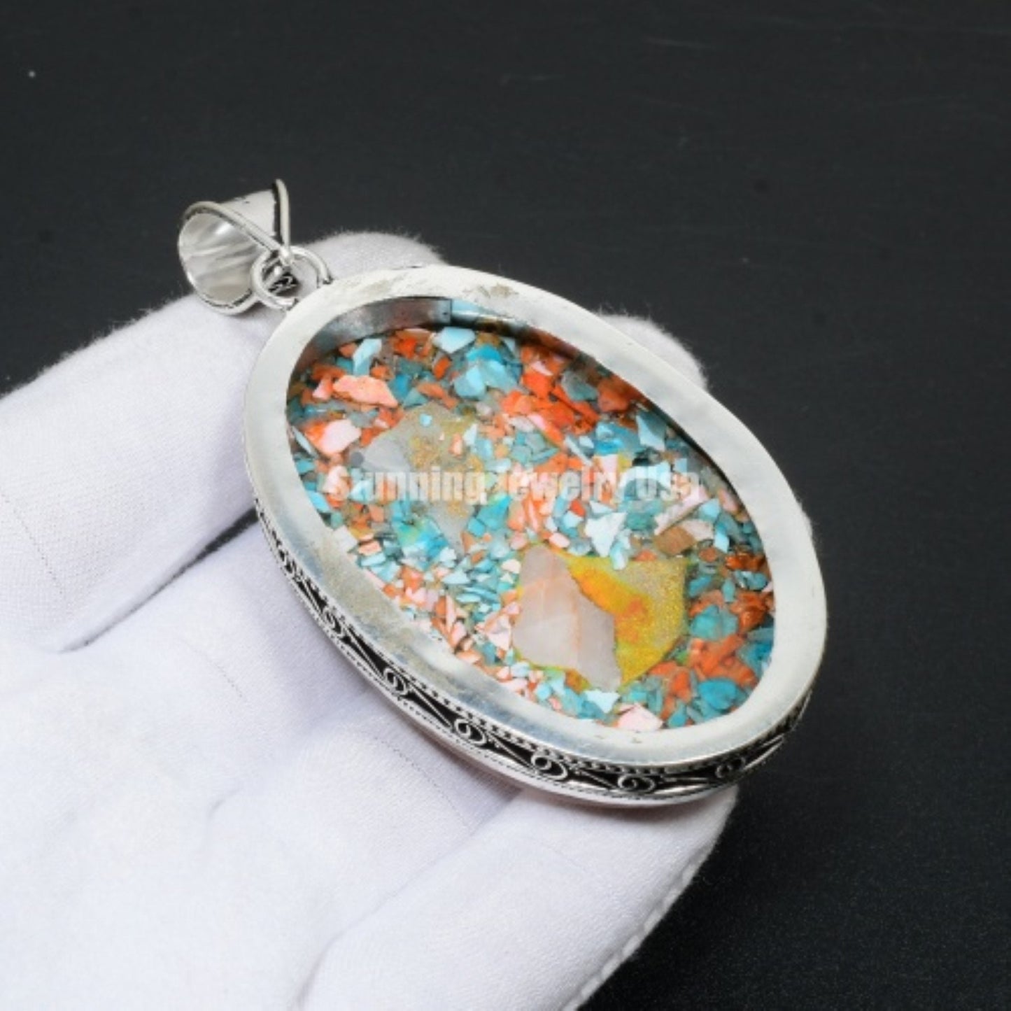 Orange Copper Spiny Oyster Gemstone Pendant