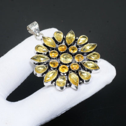 Yellow Citrine Flower Pendant