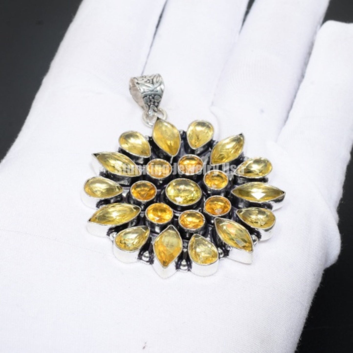 Yellow Citrine Flower Pendant