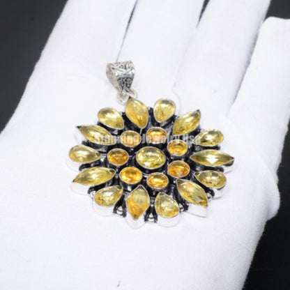 Yellow Citrine Flower Pendant