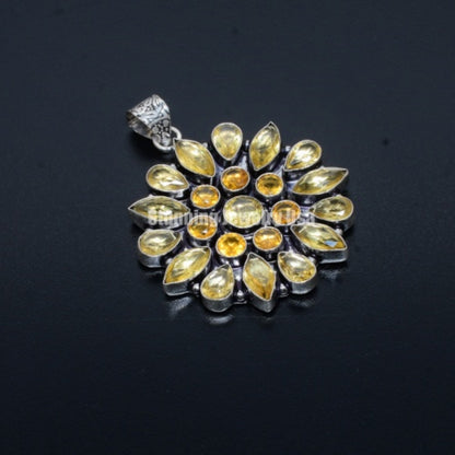 Yellow Citrine Flower Pendant