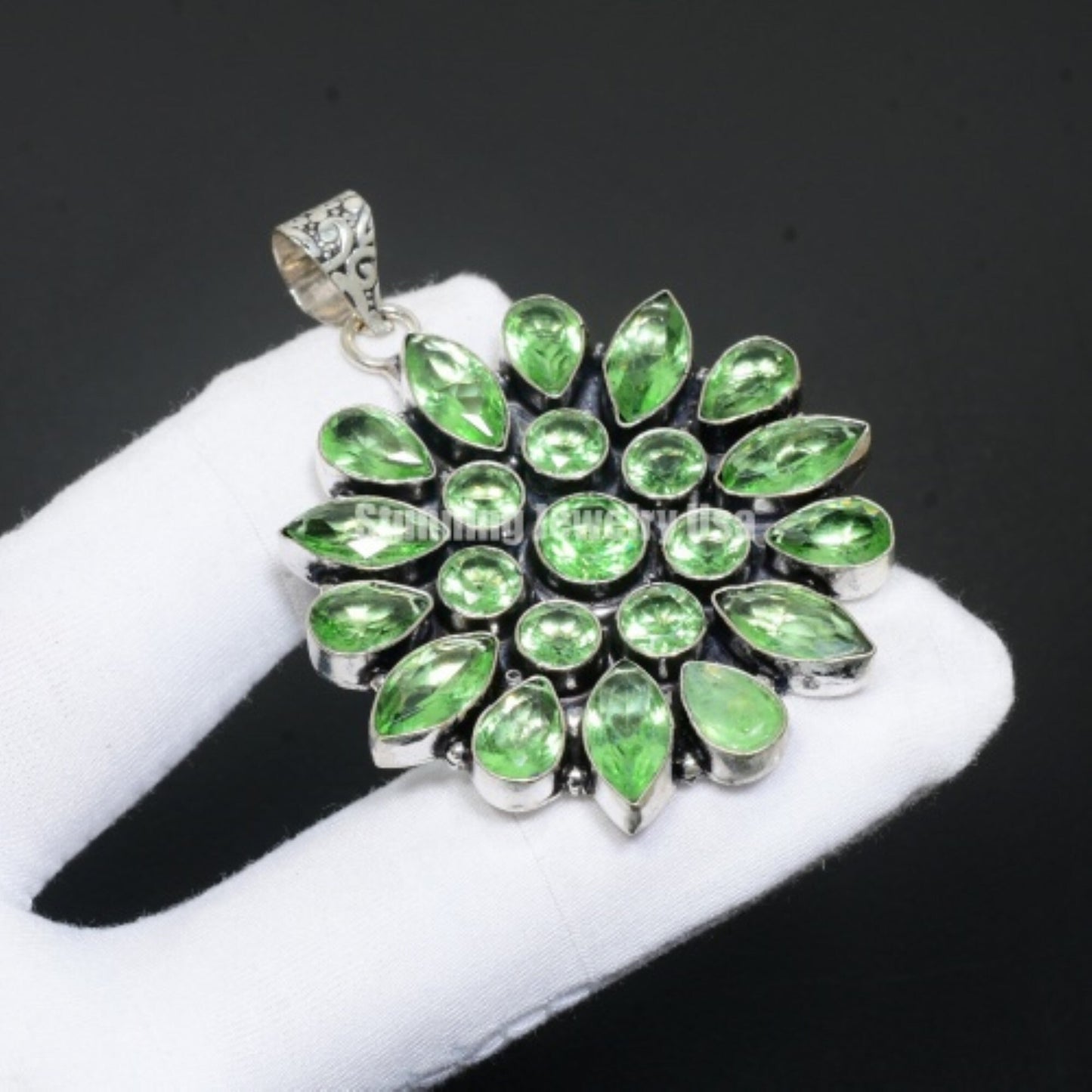 Green Peridot Flower Pendant