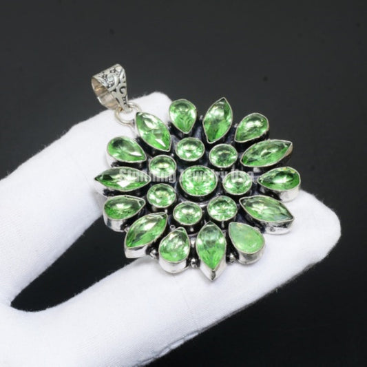 Green Peridot Flower Pendant