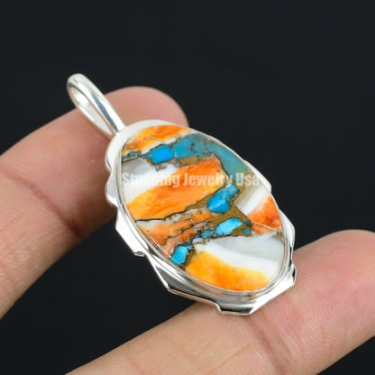 Orange Spiny Oyster Turquoise Gemstone Pendant