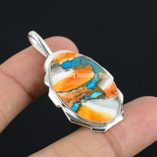 Orange Spiny Oyster Turquoise Gemstone Pendant