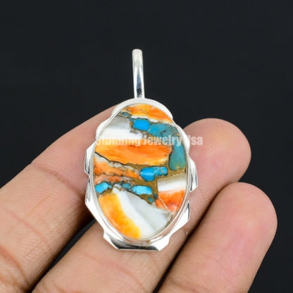 Orange Spiny Oyster Turquoise Gemstone Pendant