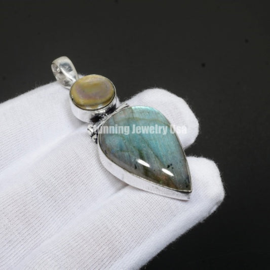 Iridescent Blue Labradorite Gemstone Pendant