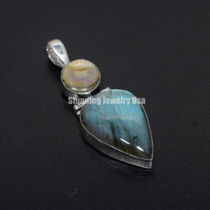 Iridescent Blue Labradorite Gemstone Pendant