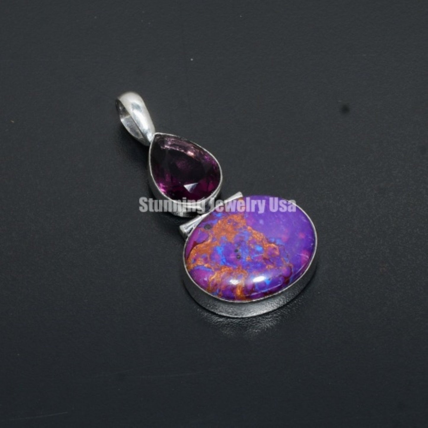 Purple Copper Turquoise & Amethyst Gemstone Pendant