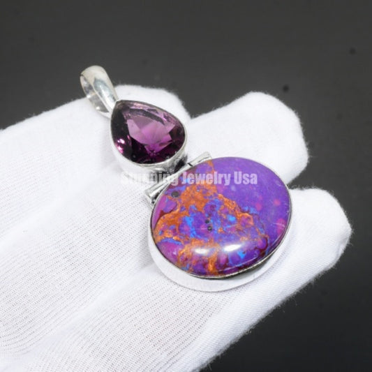Purple Copper Turquoise & Amethyst Gemstone Pendant