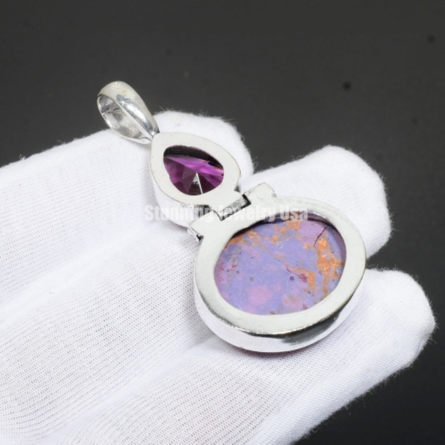 Purple Copper Turquoise & Amethyst Gemstone Pendant