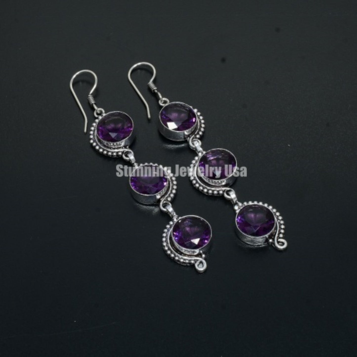 Purple Amethyst Sterling Silver Earrings