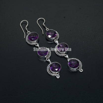 Purple Amethyst Sterling Silver Earrings