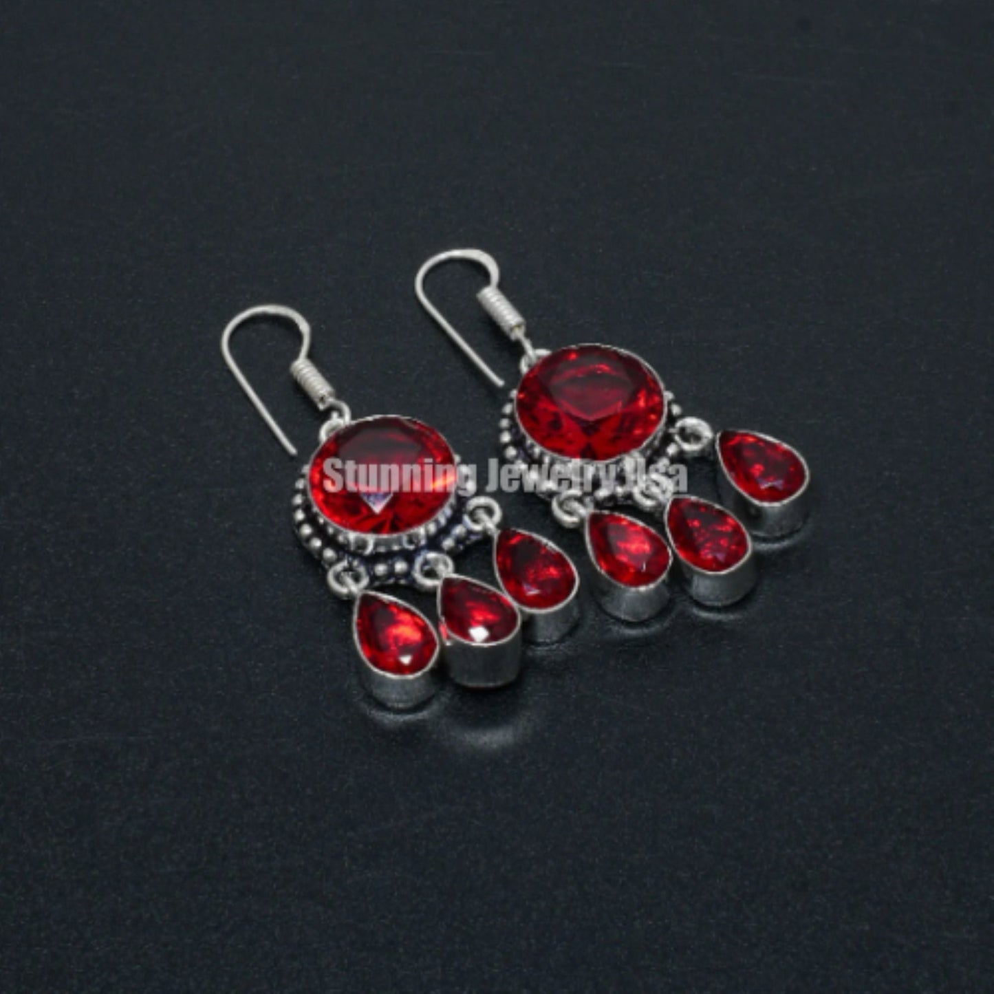 Red Garnet Gemstone Earrings