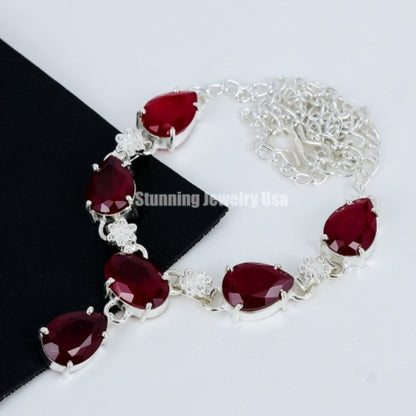 Red Garnet Sterling Silver Necklace