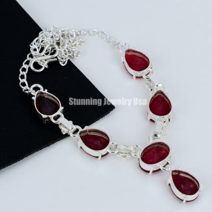Red Garnet Sterling Silver Necklace