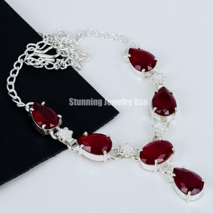 Red Garnet Sterling Silver Necklace