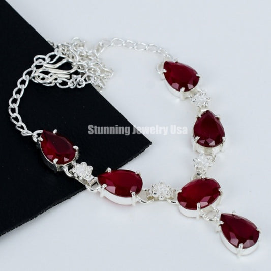 Red Garnet Sterling Silver Necklace