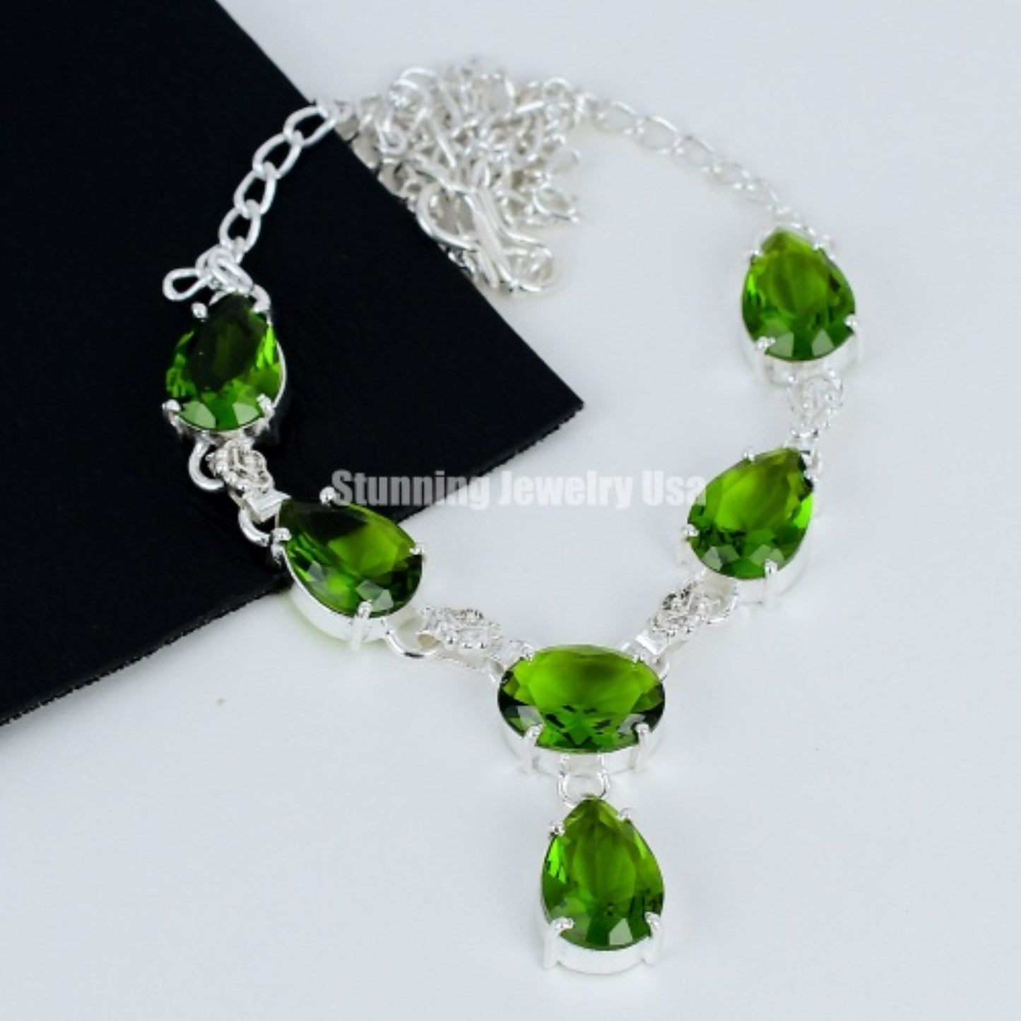 Green Peridot Sterling Silver Necklace