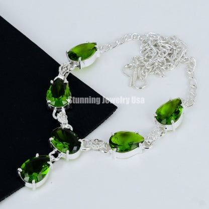 Green Peridot Sterling Silver Necklace