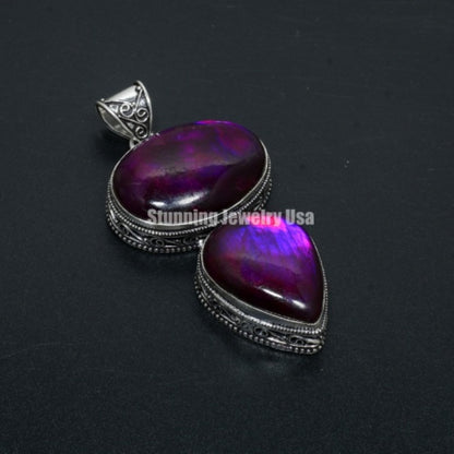 Pink Flash Labradorite Gemstone Pendant